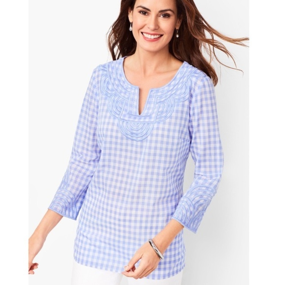 EMBROIDERED GINGHAM POPOVER